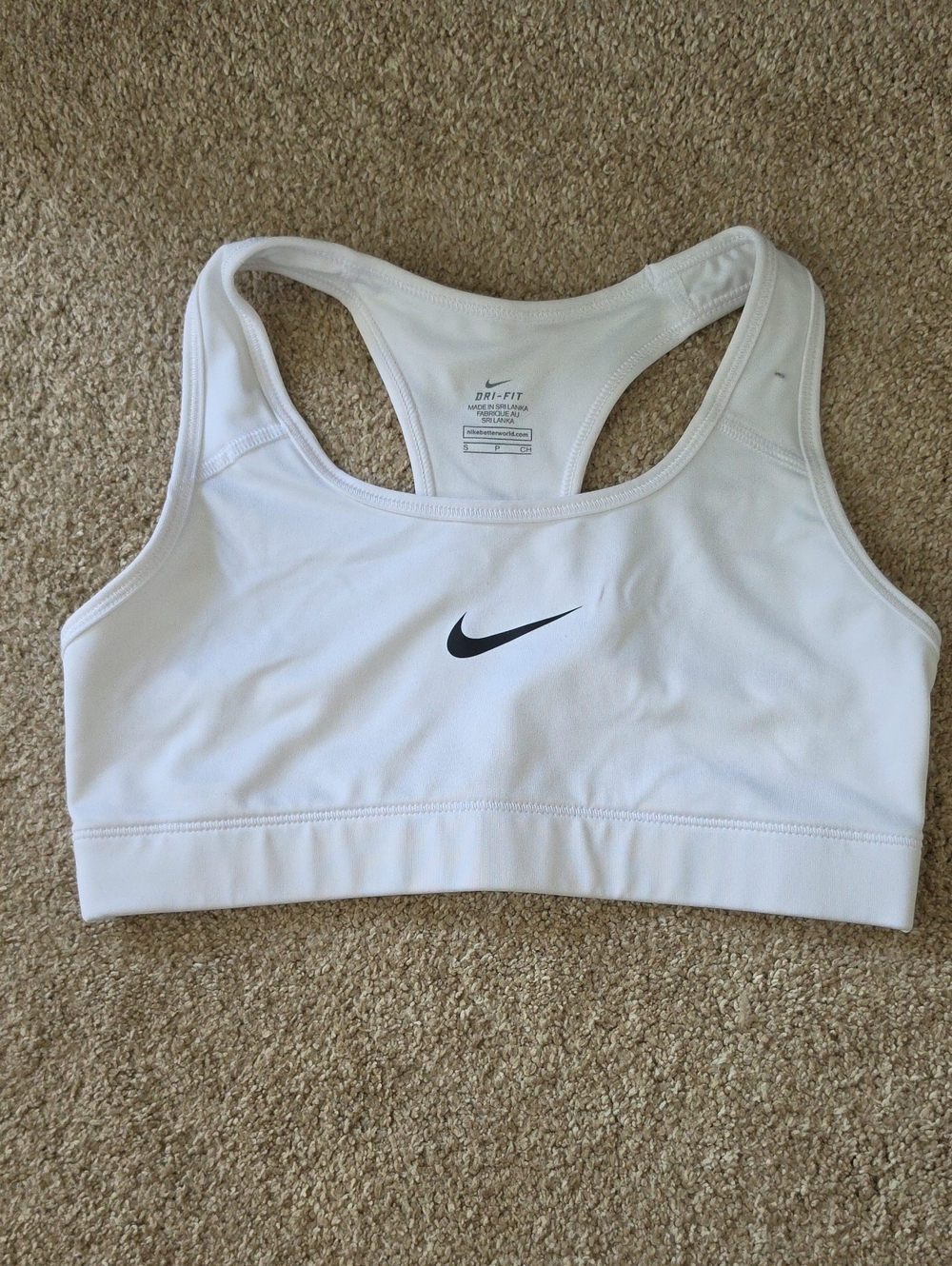 Nike White Racerback Dri-FIT Sports Bra with Black Swoosh